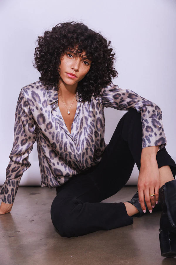CATHERINE GEE | DARIA FRENCH CUFF BLOUSE | LEOPARD