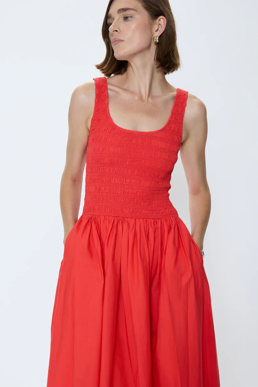 PISTOLA | ALESSA | SMOCKED DROP DRESS | RED
