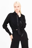 ELAINE KIM | CUPRO SHIRT WITH GROSGRAIN TRIM | BLACK