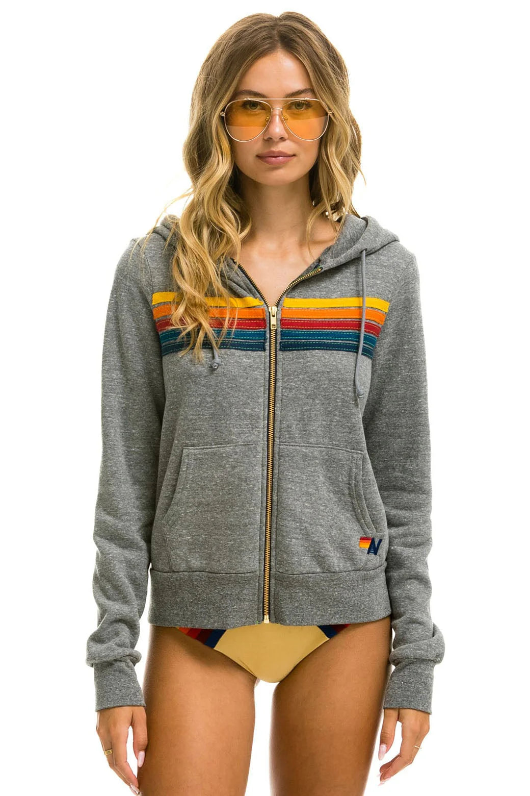Aviator Nation/ 5 stripe/ zip hoodie/ heather grey