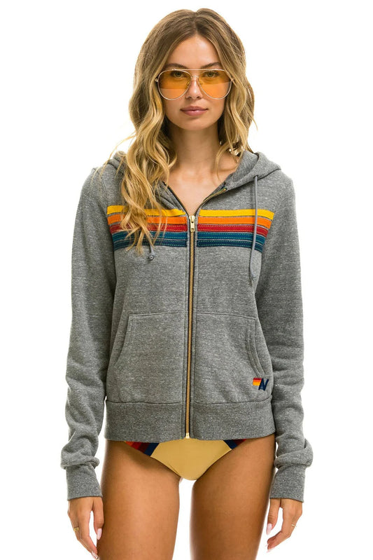 Aviator Nation/ 5 stripe/ zip hoodie/ heather grey