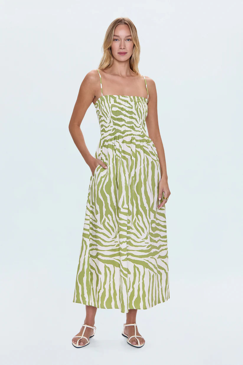 PISTOLA | BIANCA SMOCKED BODICE DRESS | SAFARI LIME