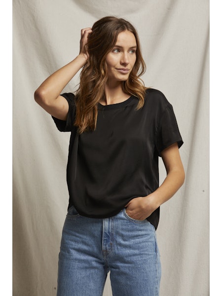 Perfect White Tee/ Delphine Satin Crew Neck Tee/ True Black