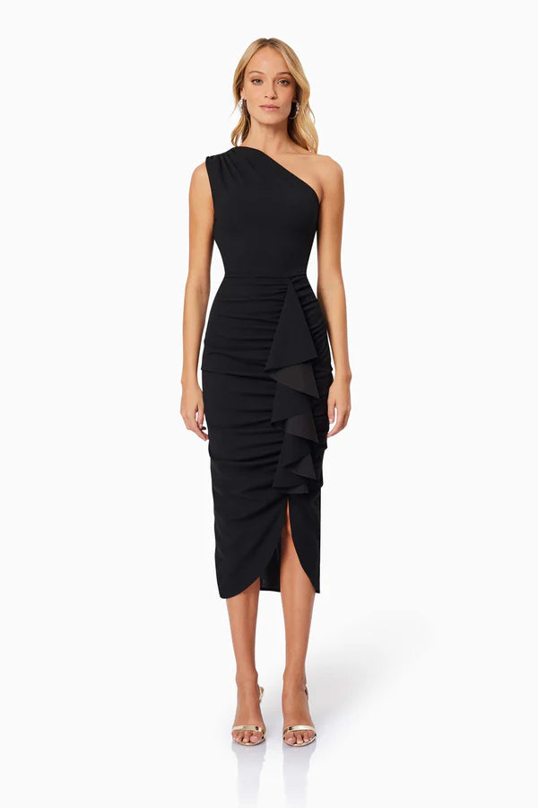 Ava Asymmetrical Midi Dress - Black - Xs - Elliatt Ava Asymmetrical Midi Dress - Black - Xs - Elliatt
