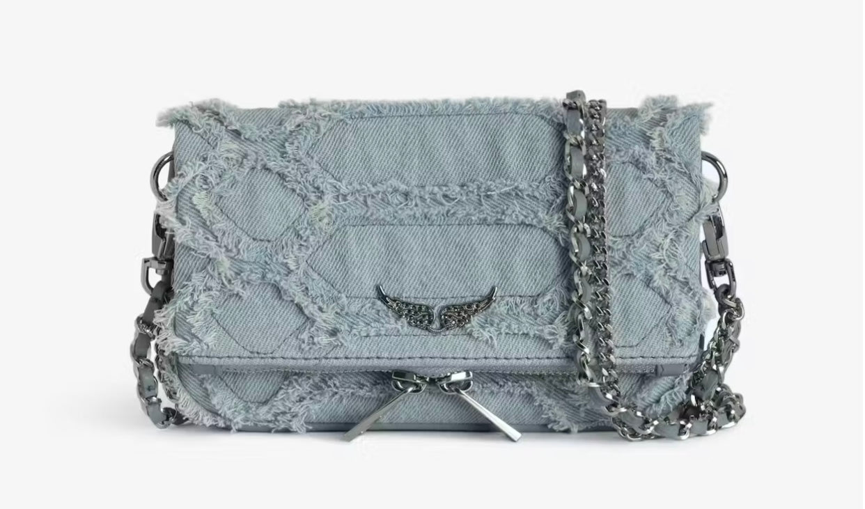 ZADIG & VOLTAIRE | ROCK NANO FRINGED DENIM HANDBAG | BREEZE
