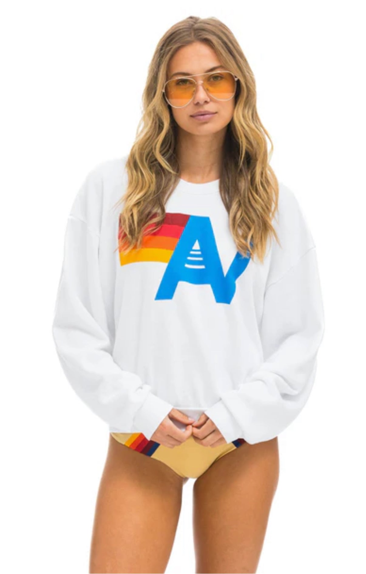 AVIATOR NATION | LOGO CREW SWEATSHIRT RELAXED | WHITE