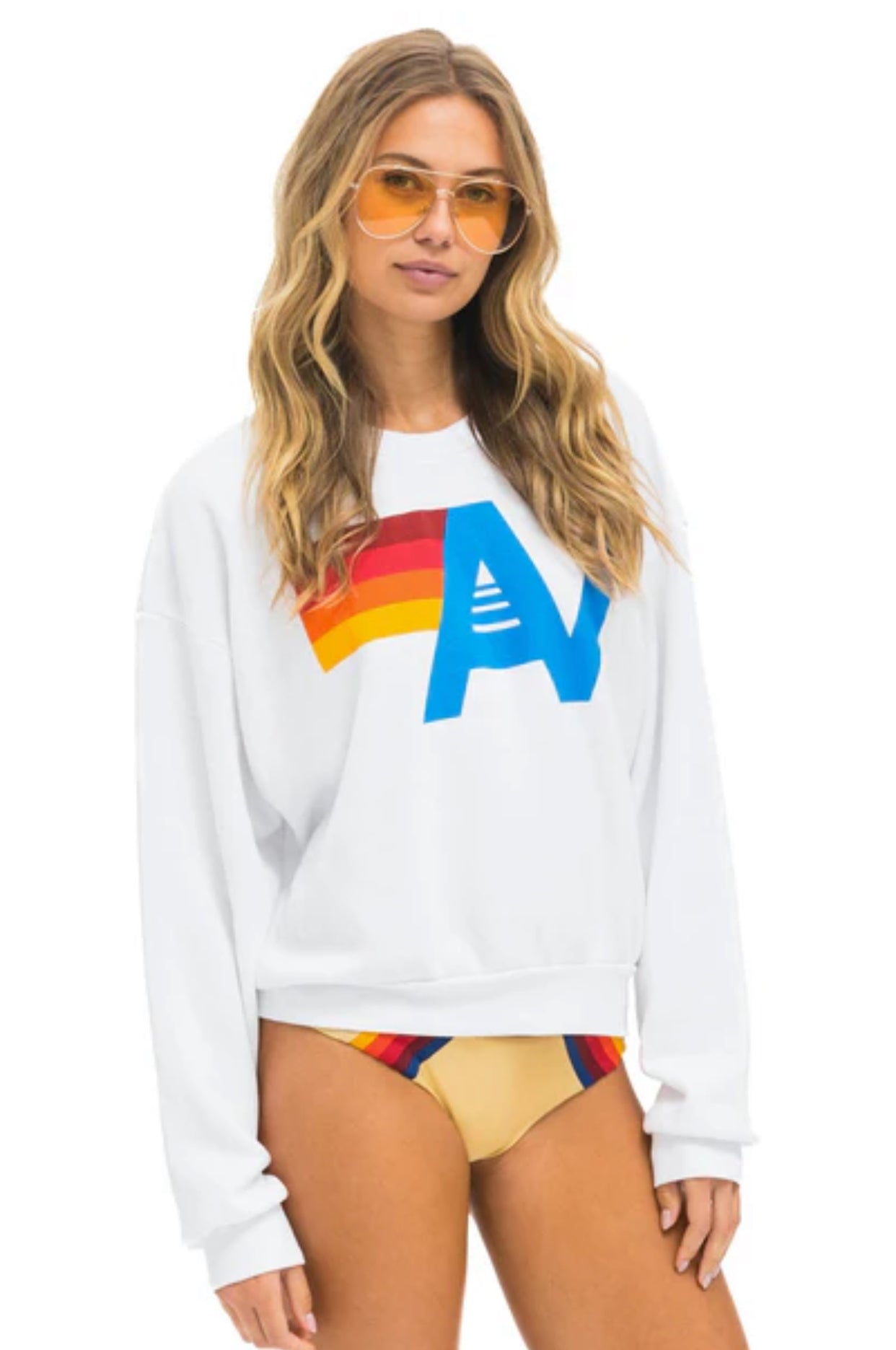 AVIATOR NATION | LOGO CREW SWEATSHIRT RELAXED | WHITE