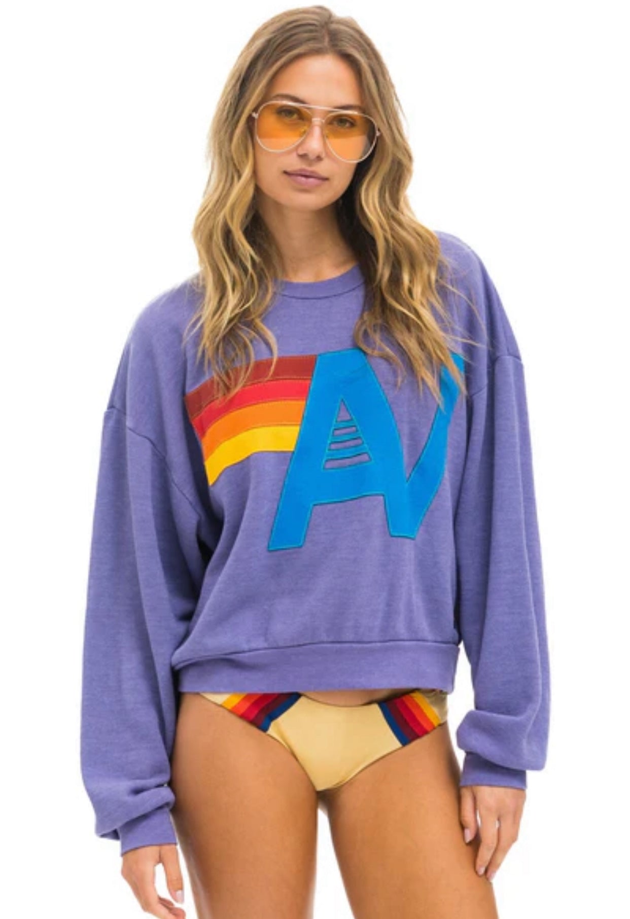 AVIATOR NATION | LOGO STITCH CREW SWEATSHIRT RELAXED | LAVENDER