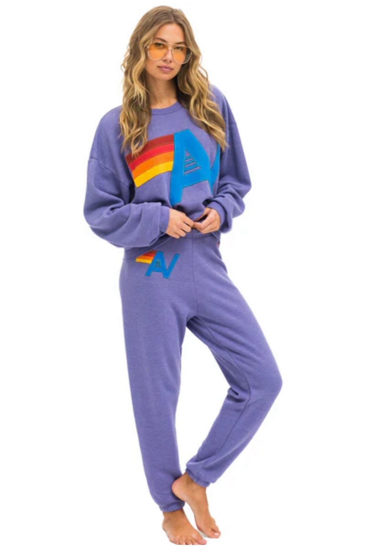 AVIATOR NATION | LOGO STITCH CREW SWEATSHIRT RELAXED | LAVENDER