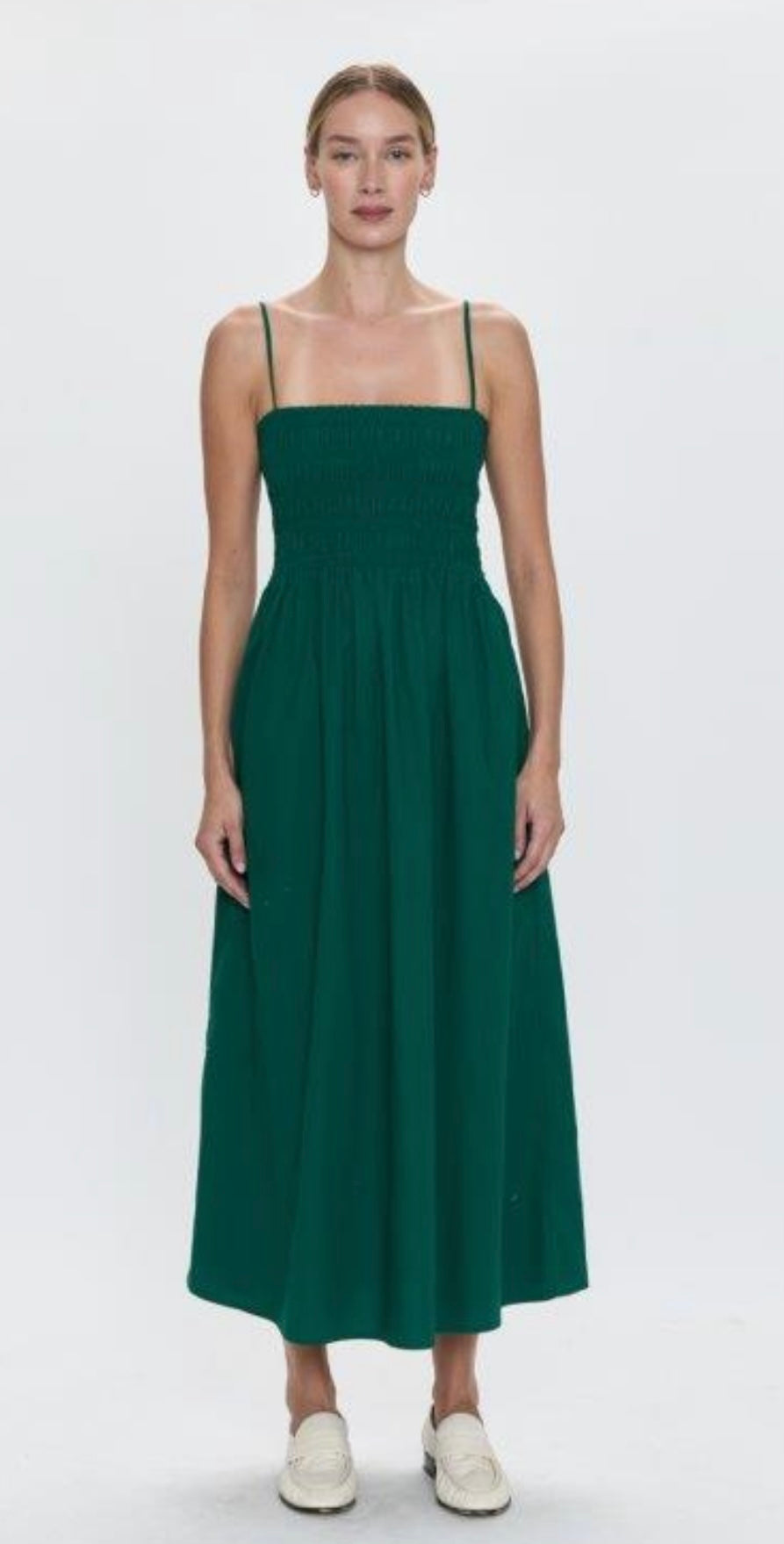 PISTOLA | BIANCA SHIRRED BODICE DRESS | EMERALD