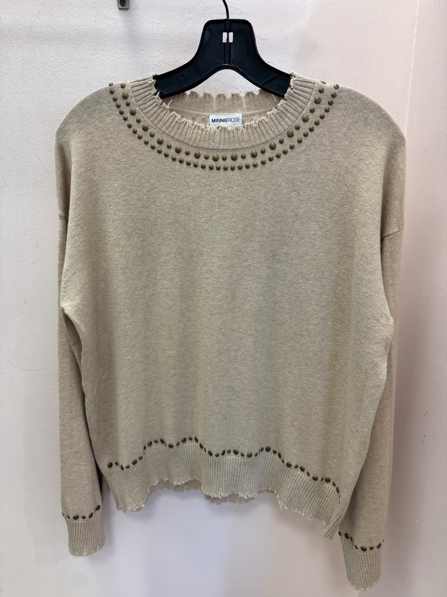 MINNIE ROSE | FRAYED BELL SLEEVE STUDDED CREW | BROWN SUGAR