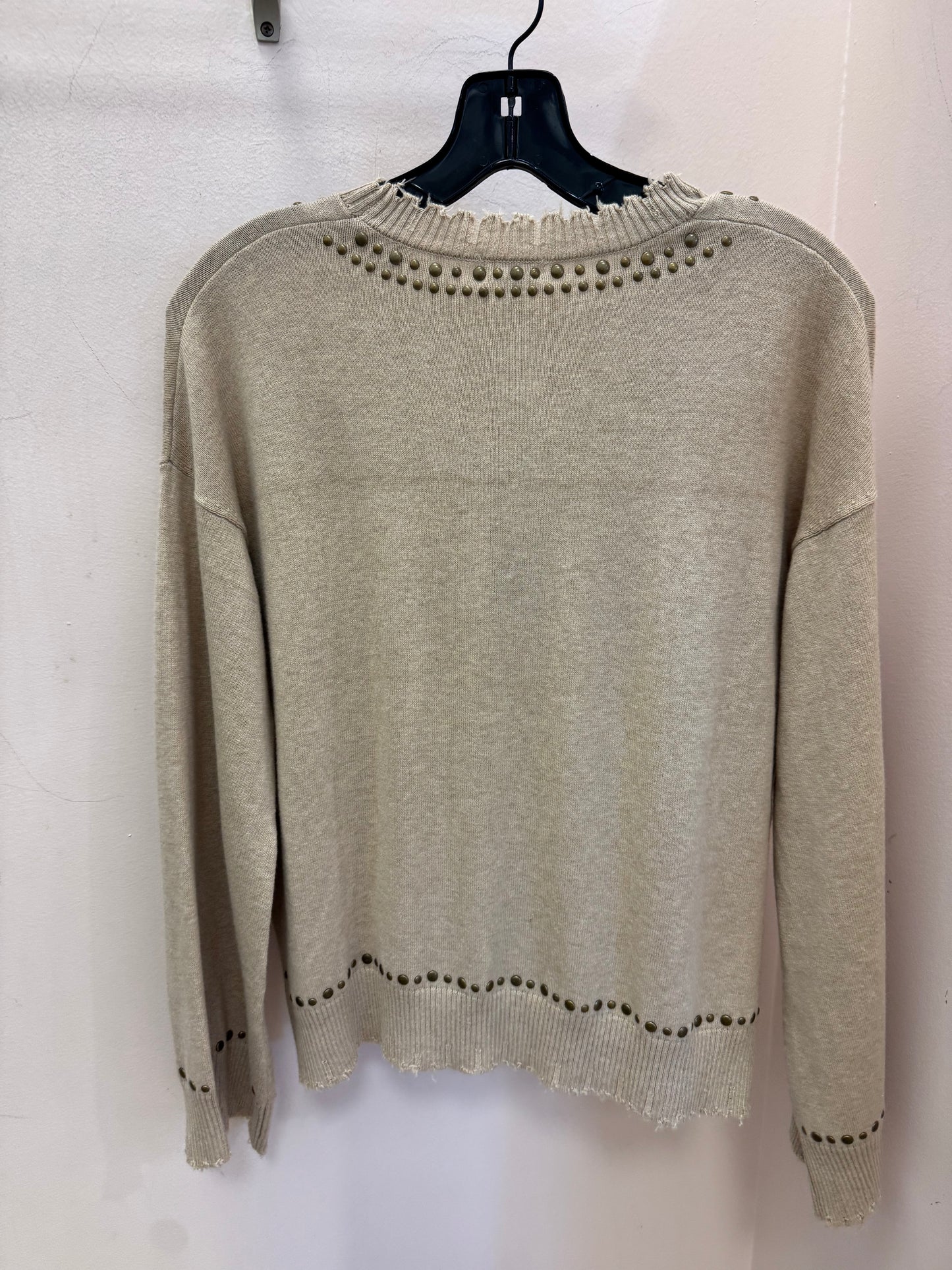 MINNIE ROSE | FRAYED BELL SLEEVE STUDDED CREW | BROWN SUGAR