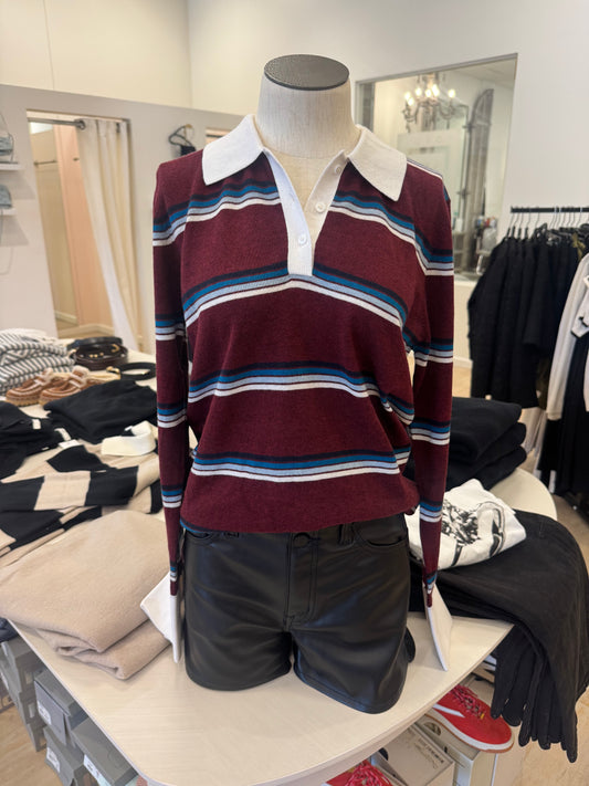 MINNIE ROSE | STRIPED LONG SLEEVE COLLARED POLO