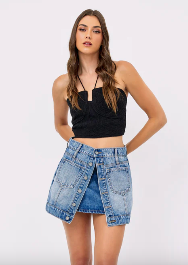 Hidden/ 14" Mini Skirt High Rise With Buttons At Front And Zip