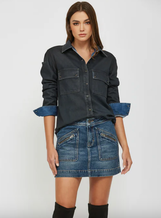 Hidden/ 14" Mid Rise Skirt with Front Patch Zippers Pockets/ Dark