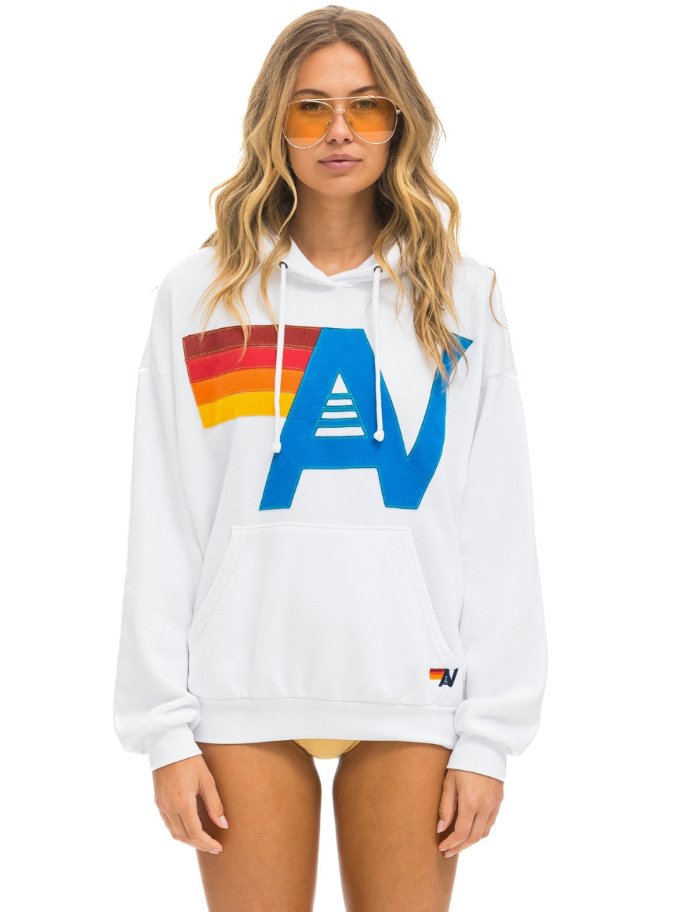 Aviator Nation/ Logo Stitch Pullover Hoodie Relaxed/ White