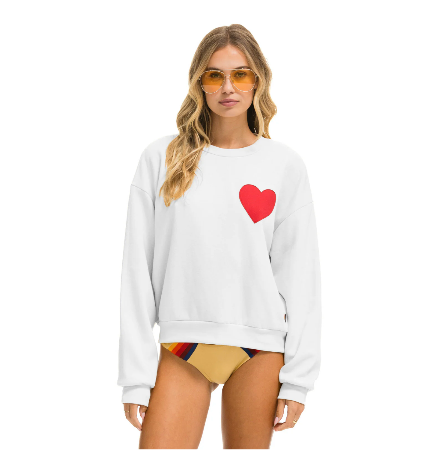 AVIATOR NATION | HEART STITCH RELAXED CREW SWEATSHIRT | WHITE