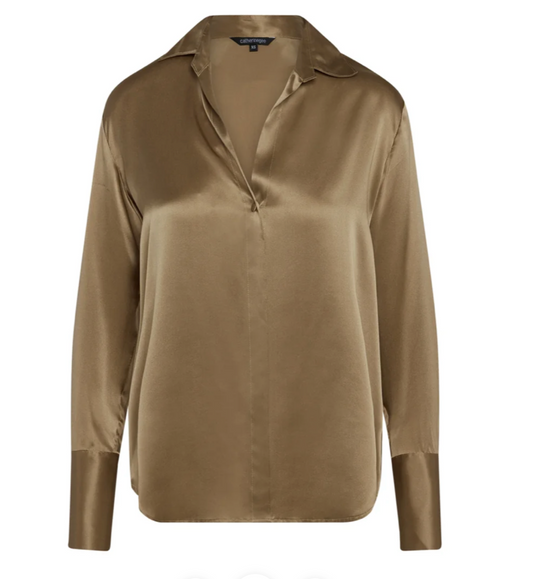 CATHERINE GEE | DARIA FRENCH CUFF SILK BLOUSE | MOCHA