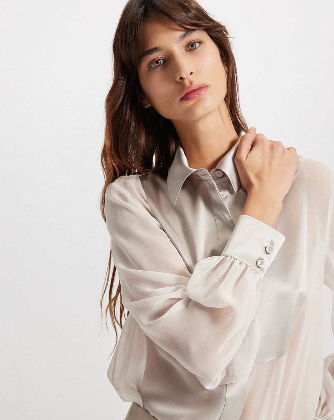 THEO | IDALIA PLASTERON CHIFFON BLOUSE | STONE