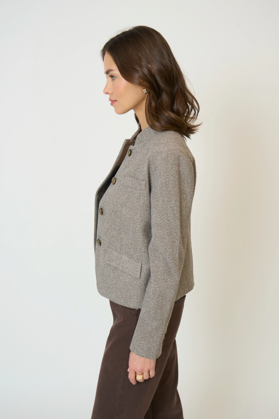 CENTRAL PARK WEST | HALSEY MANDARIN COLLAR JACKET | BROWN