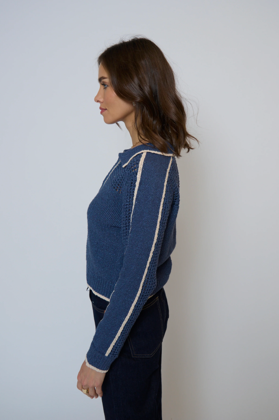 CENTRAL PARK WEST | CARLA MESH YOKE POLO | NAVY COMBO