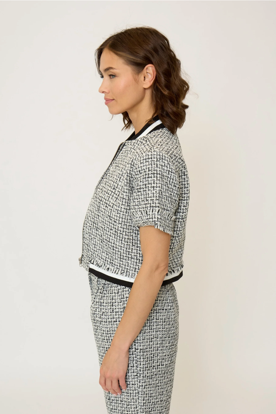 CENTRAL PARK WEST | MARIBEL SHORT SLEEVE TWEED BOMB | BLACK/WHITE