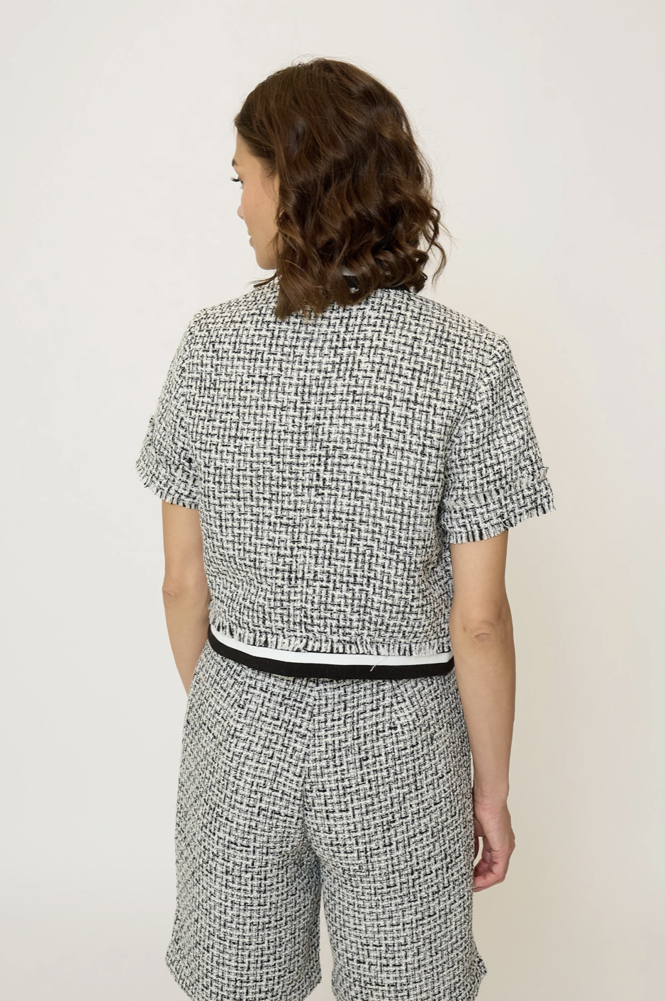 CENTRAL PARK WEST | MARIBEL SHORT SLEEVE TWEED BOMB | BLACK/WHITE