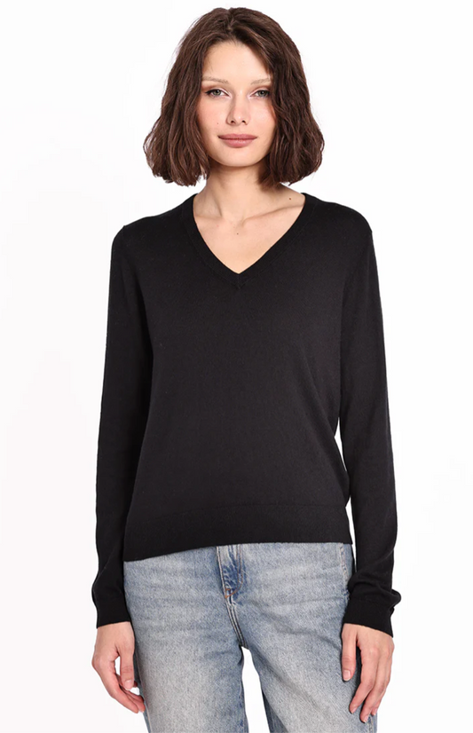 MINNIE ROSE | SUPIMA COTTON VNECK LS TEE | BLACK
