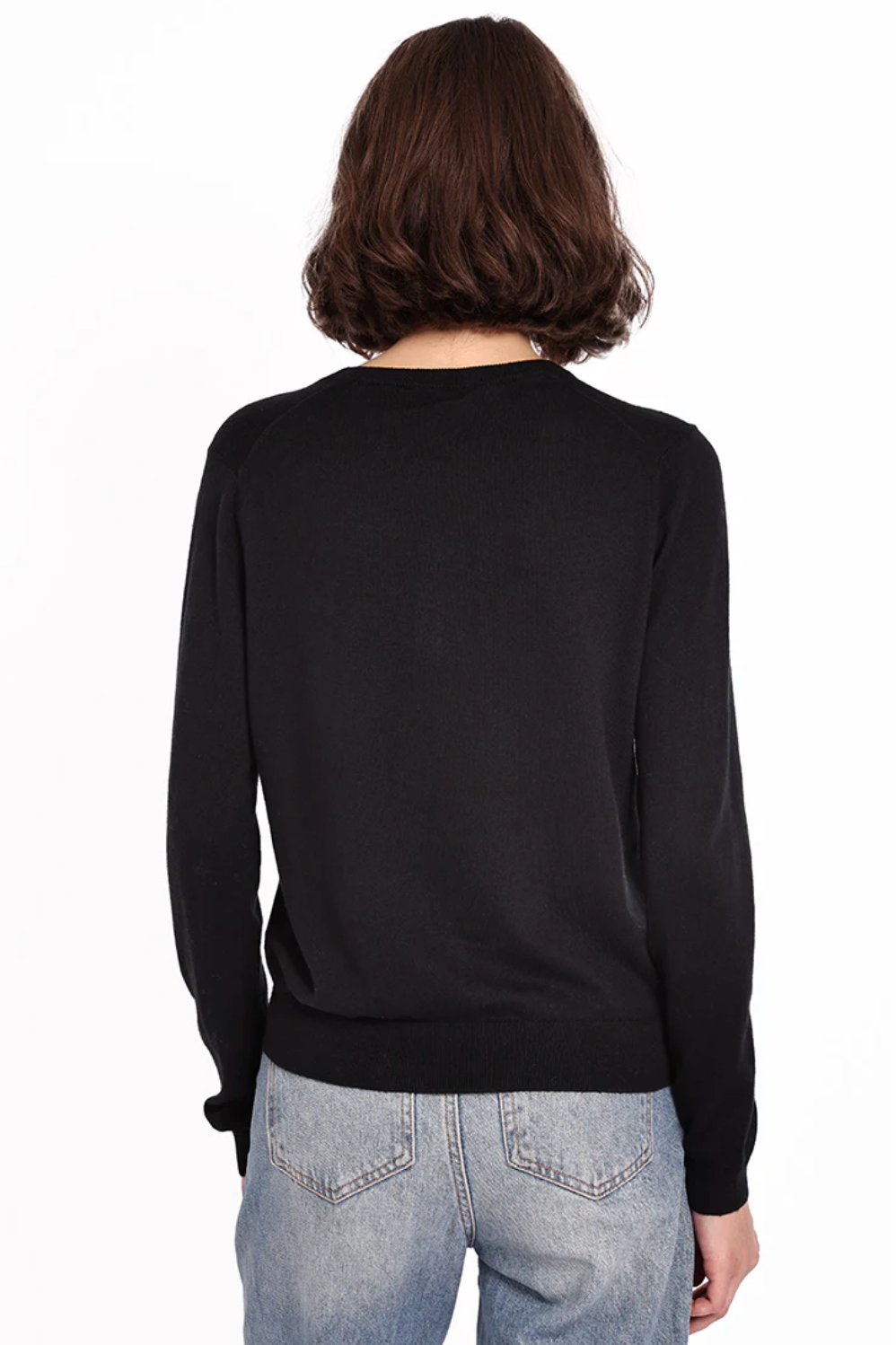 MINNIE ROSE | SUPIMA COTTON VNECK LS TEE | BLACK