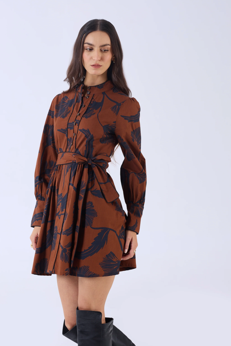 BEYOND BY VERA | NELLA DRESS | NOIR BLOOM BROWN