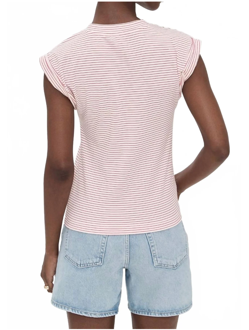 PISTOLA | OLIVIA ROLLED SLEEVE TEE | WHITE RUBY STRIPE