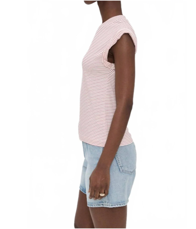 PISTOLA | OLIVIA ROLLED SLEEVE TEE | WHITE RUBY STRIPE
