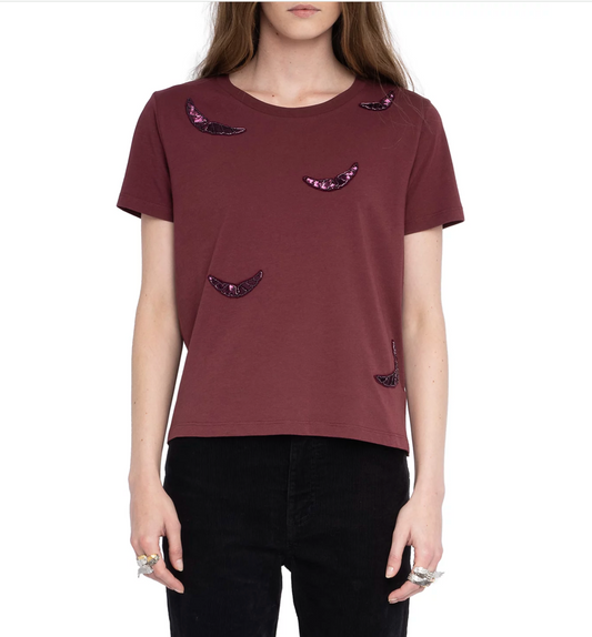 ZADIG AND VOLTAIRE | EMBROIDERY WING TEE | BURGUNDY