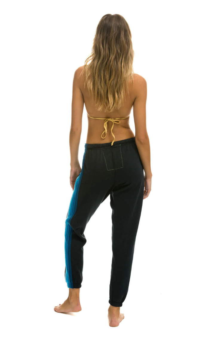 AVIATOR NATION | 5 STRIPE SWEATPANTS | CHARCOAL / BLUE