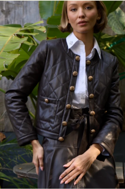 STELLAH | VEGAN LEATHER QUILTED JACKET | CHOCOLATE