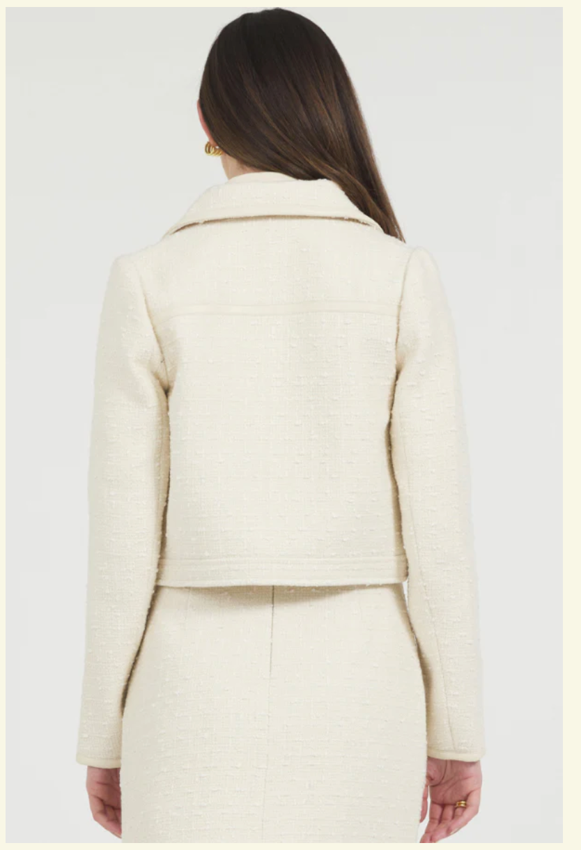 STELLAH | TWEED JACKET W/ LEATHER TRIM | CREAM
