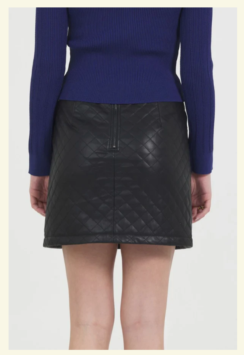 STELLAH | VEGAN LEATHER QUILTED MINI SKIRT | BLACK
