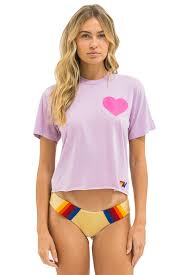 AVIATOR NATION | HEART PRINT BOYFRIEND TEE | MAUVE/ NEON PINK