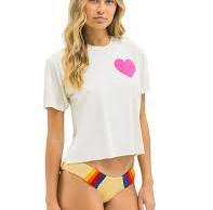 AVIATOR NATION | HEART PRINT BOYFRIEND TEE | VINTAGE WHITE/NEON PINK
