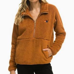 AVIATOR NATION | TEDDY HALF ZIP | WHISKY