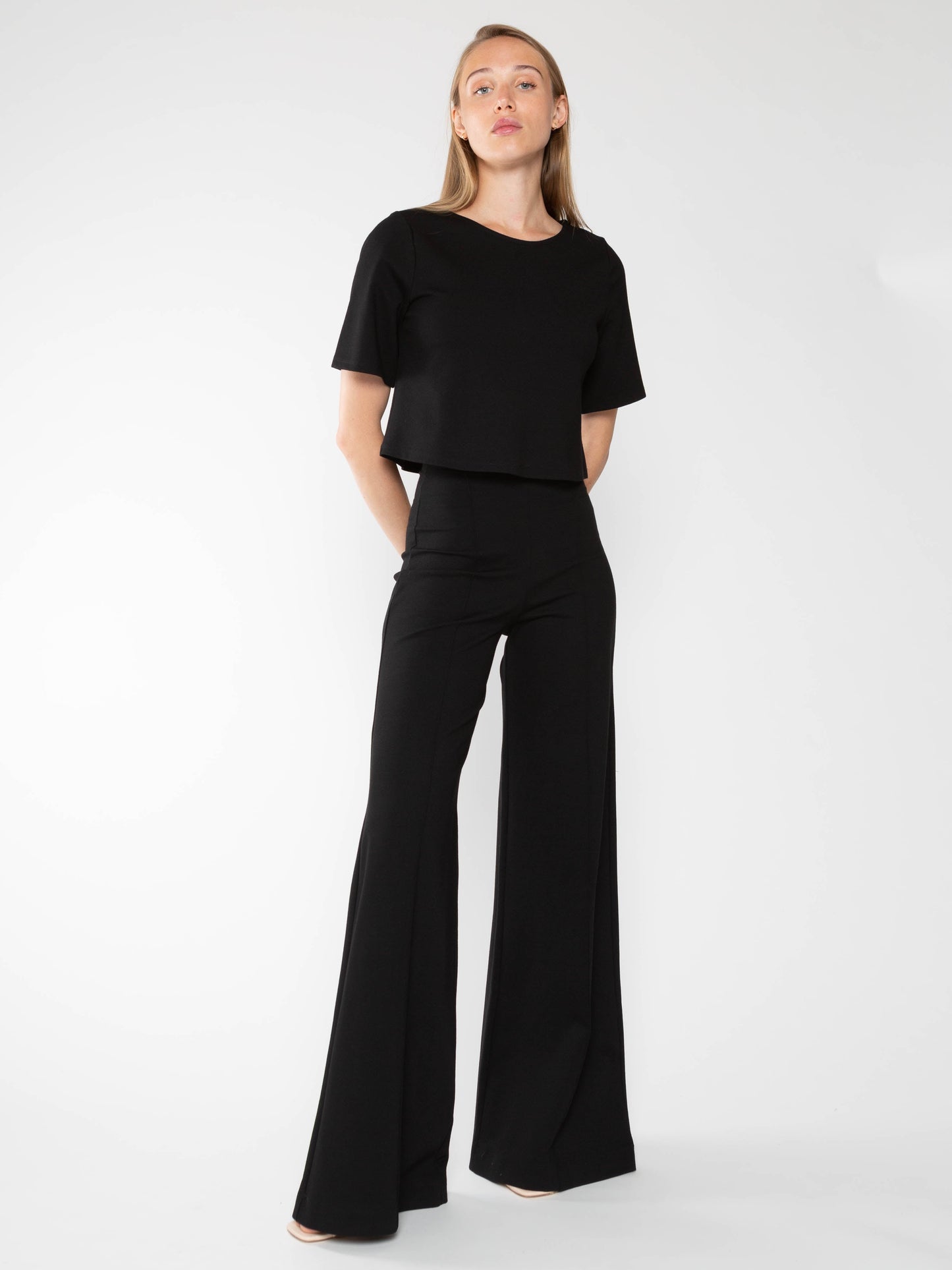 RIPLEY RADER/Ponte Knit Wide Leg Pant/Black
