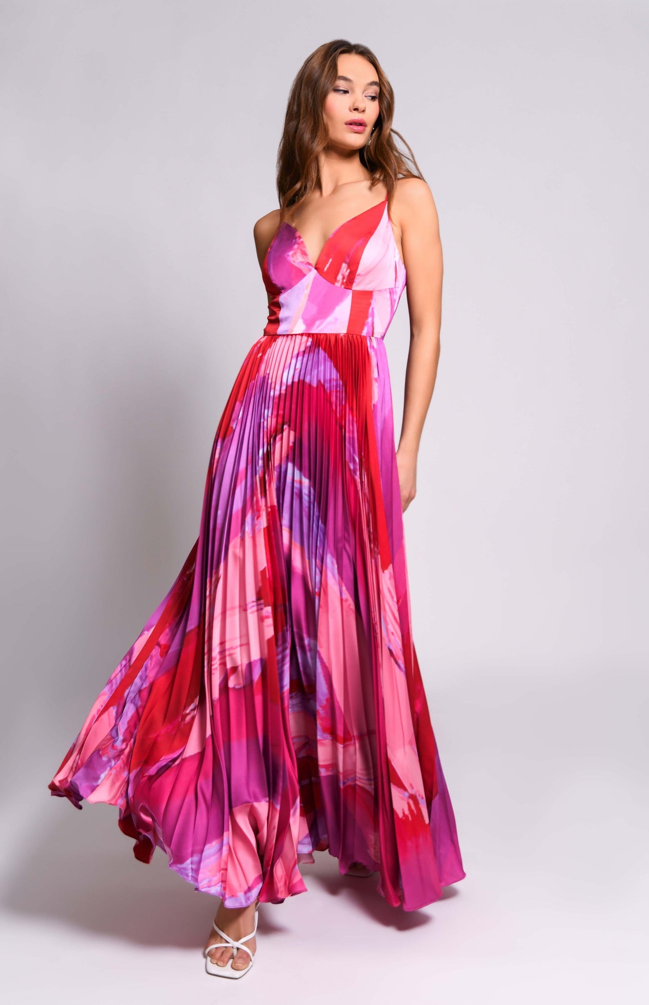 Hutch Hale Pleated Maxi Gown Pink Swirl