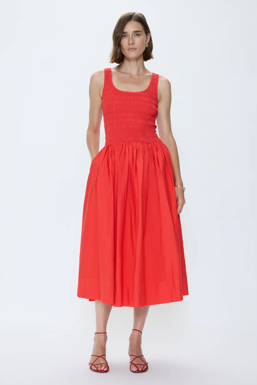 PISTOLA | ALESSA | SMOCKED DROP DRESS | RED