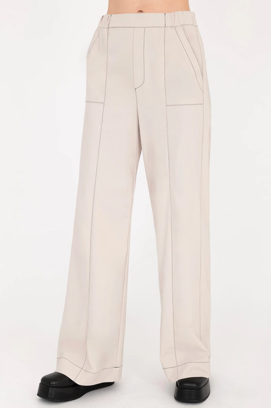 ELAINE KIM | SOFT TECH EASY PANTS WITH CONTRAST STITCHING | OYSTER