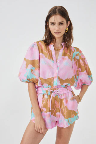 LANHTROPY | FRIDA LINEN SHORTS | AQUARELA