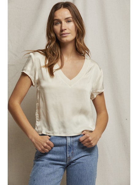 Perfect White Tee/ Amelie Satin V Neck Tee/ Sugar