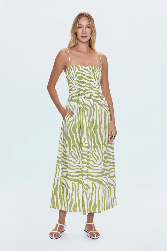 PISTOLA | BIANCA SMOCKED BODICE DRESS | SAFARI LIME