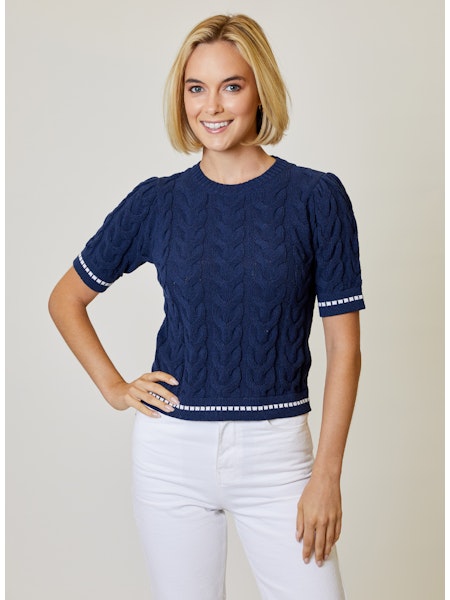 DESIGN HISTORY/Puff short sleeve sweater/Navy Combo