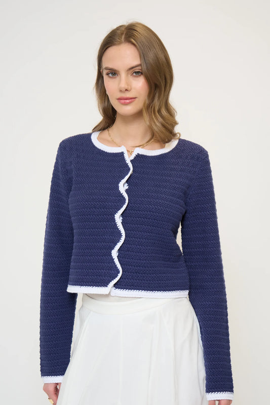 CPW | WREN SCALLOP CROCHET CARDI | NAVY