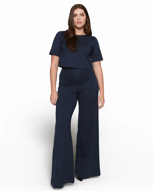 RIPLEY RADER/Ponte Knit Short Sleeve Top/Navy